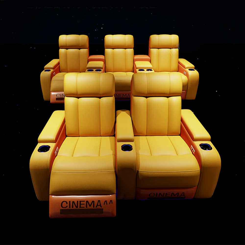 Home Cinema Chairs - MANBAS 高級電動リクライニングシネマチェア。カップホルダー付き、本革張り、LED照明搭載。ホームシアター用。
